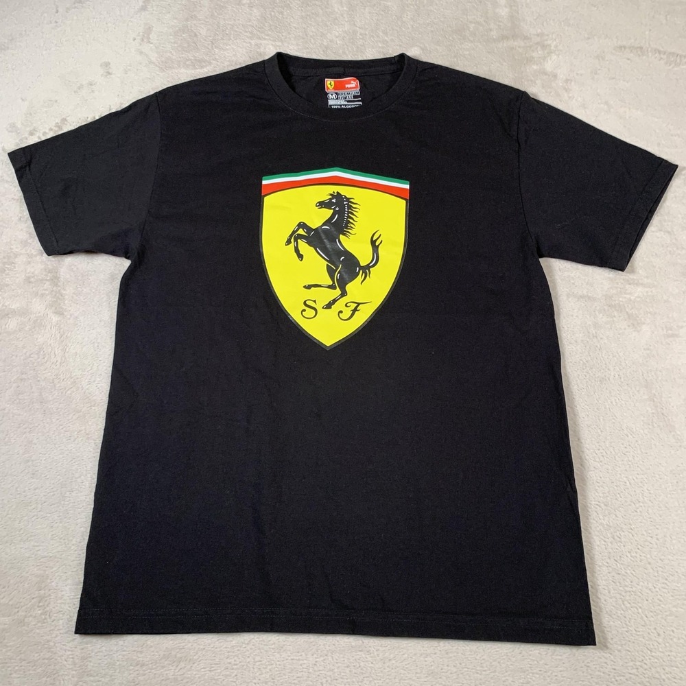 Ferrari PUMA Shirt Mens Medium‎ Black Premium Fit Tee Scuderia Racing Car Logo
